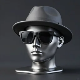a head made out of melting metal, dark palette, it is wearing sunglasses and a hat, there are flowers all around it, blue paint melting, vogue cover style, demonic style, smooth fractal style
