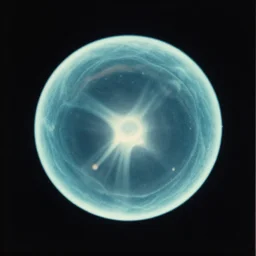 overexposed color film photograph of bioluminescent sphere on black background film grain detail wetplate
