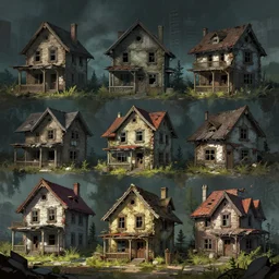 photo cartoon illustration comics manga painting of abandoned houses : 6 fantasy, digital painting, unreal engine, 8 k, volumetric lighting, contrast