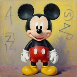 a beautiful painting toy mickey mouse, by jean michel basquiat award - winning art in realistic oil painting