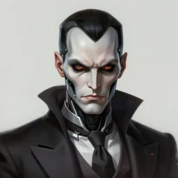 portrait, cybernetic villain, stern expression, elegant, highly detailed, digital painting, artstation, concept art, smooth, sharp focus, illustration, artgerm, tomasz alen kopera, peter mohrbacher, donato giancola, joseph christian leyendecker, wlop, frank frazetta
