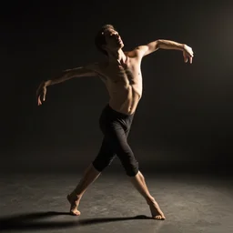 a smudged, scratched, grainy and blurry photograph showing the whole body of a slender man dynamically and frenetically moving in a dark room. his dance is wild, unpredictable and uncanny. his soul is empty