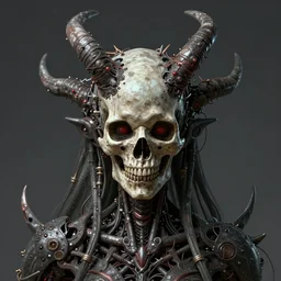 a stunning portrait of the demonic cyborg deity, (((skull))), digital art by Dan Mumford and Peter Mohrbacher and Ross Tran, intricate detail, trending on artstationhq