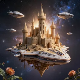 castle space ship organic, flower, leaf, cosmic, highly detailed futuristic, sandman kingdom, kingdom of dreams, space ships, hiperrealistc, global illumination, radiant light, stellar background, by louise nevelson, peter gric, peter mohrbacher