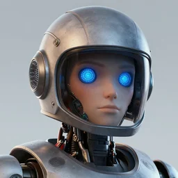 a close up of a robot wearing a helmet, a character portrait by jeremy geddes, cgsociety, antipodeans, daz 3 d, reimagined by industrial light and magic, artstation hd