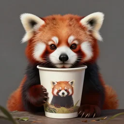 red panda, paper cup, fantasy, surreal, highly detailed, digital painting, artstation, concept art, illustration, art by patrick james woodroffe!!!