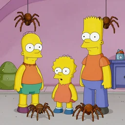 a family of spiders in the style of the simpsons