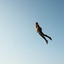 people looking to a man flying in the sky, award winning, wide angle, sunlight
