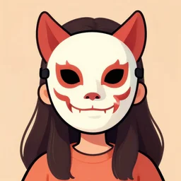 cartoon illustration of a girl with a troll face mask, artstation