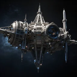 An atmospheric photo of a megastructure in space in style of Homeworld 2, realistic, cinematic, extremely high detail, 8k, cinematic, octane render, unreal engine