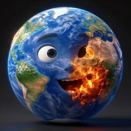 earth with a face eating mars, au naturel, hyper detailed, digital art, trending in artstation, cinematic lighting, studio quality, smooth render, unreal engine 5 rendered, octane rendered, art style by pixar warner bros and disney.