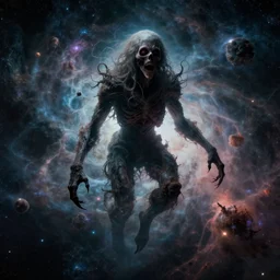 unkown object, scary and gigantic, floating in space between cosmic clouds and nebulas, by isaac asimov and alejandro jodorowsky and hr giger,