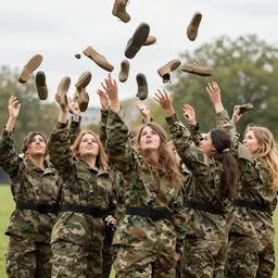 army of women throwing shoes