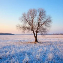 beautiful landscape of cold field and dry tree, soft light, vibrant cool color palette, masterpiece, art work by greg rutsowski, high details, very sharp