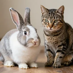 a rabbit mixed with a tabby cat