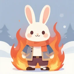 aesthetic rabbit fursona portrait, commission of a anthropomorphic rabbit on fire, fursona wearing stylish clothes, winter armosphere, pastel simple art, low poly
