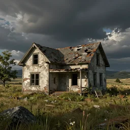a dilapidated house in the wilderness, digital art