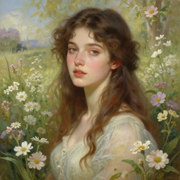 a photograph of the most beautiful woman that has ever existed, surrounded by unique natural landscape of delicate flowers., highly detailed, digital painting, artstation, concept art, smooth, sharp focus, illustration, art by artgerm and greg rutkowski and alphonse mucha and william - adolphe bouguereau