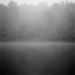 detailed misty forest, something curious happened on lake, nostalgia, analogue photo quality, blur, unfocus, monochrome, 3 5 mm