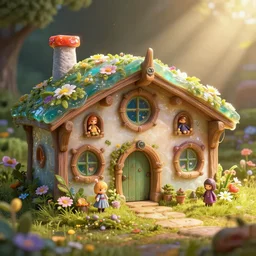 a medieval hobbit house made of jelly, ornate, beautiful, atmosphere, vibe, flowers, concept art illustration, color page, 4 k, tone mapping, doll, akihiko yoshida, james jean, andrei riabovitchev, marc simonetti, yoshitaka amano, digital illustration, greg rutowski, volumetric lighting, sunbeams, particles