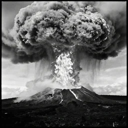 very grainy black and white 3 5 mm film photograph of a vulcanic explosion on la palma, tri - x film, incredible contrast and dynamic range, landscape photography by anselm adams, full format camera, high resolution
