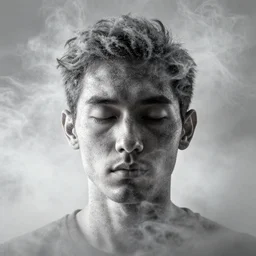 man face made of smoke particles