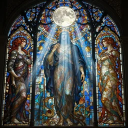 silence, stained glass masterpiece,  cinematic, powerful, moon beams dramatic light, highly, intricate elements, hollow souls, detailed, digital painting, artstation, concept art, sharp focus, illustration, art by artgerm and greg rutkowski and alphonse mucha, elaborate composition, intricate story