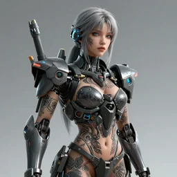 full portrait of a mecha girl with human tattoos, intricate, octane render, ultrafine detailed, character design, trending on artstation