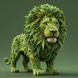 a green lion made of weed Intricate ultradetailed illustration by Dan Mumford,mane made of cannabis,trending on artstation