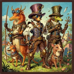 ( ( ( ( ( steampunk animals ) ) ) ) ) by mœbius!!!!!!!!!!!!!!!!!!!!!!!!!!!, overdetailed art, colorful, record jacket