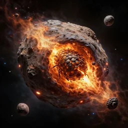 Digital art of a meteorite containing an insect hive burning up in the atmosphere, Wayne Barlowe, Mike Winkelmann,  Jessica Rossier  4k prehistoric geology space hubble