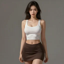 sexy girl with hourglass figure wearing a low cut tanktop and skirt, digital painting, ross tran, artgerm