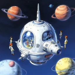 teleportation machine in a science fiction world, with people using it to travel to different planets by yoshitaka amano