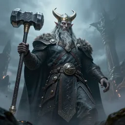 a giant eldritch Viking deity holding a hammer