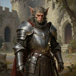 iconic oil painting, a serious troubled kobold paladin, as a dnd character, armour, inside a castle courtyard, cottagecore, highly detailed, digital illustration, concept art, smooth, sharp focus, art by tim hildebrandt, and greg hildebrandt