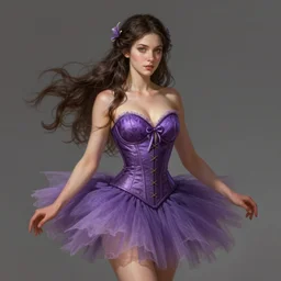 brunette fairy woman, wearing purple corset and tutu, d & d, fantasy, highly detailed, digital painting, trending on artstation, concept art, sharp focus, illustration, art by artgerm and rosstran