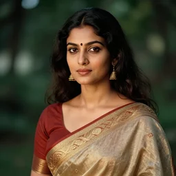 a portrait of a woman wearing a saree, by annie leibovitz, 5 0 mm f 1. 2, bokeh