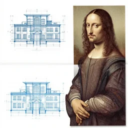 colored architectural plans and blueprints by Rupi Kaur and Leonardo da Vinci