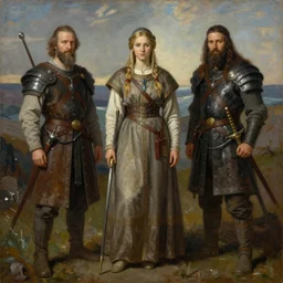 Richard Schmid and Jeremy Lipking and Antonio Rotta full length portrait painting of a young beautiful traditonal viking warrior priestess woman