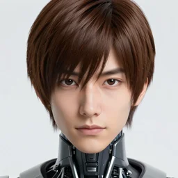 a personal close up portrait of a cyborg from neo tokyo, his hair is brown and short, his eyes are green, his face is symmetric and friendly, he's proud to be where he is in life, digital black jacket, ambient light, beautiful composition, magazine photography, full frame, 5 0 mm, f 1. 8