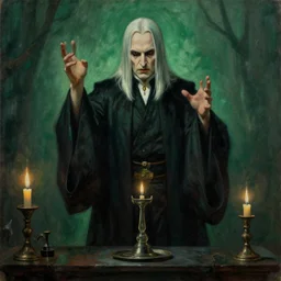 a beautiful painting of voldemort performing an occult ritual, by rembrandt featured on artstation