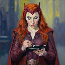 an edward hopper style painting of a meticulous scarlet witch