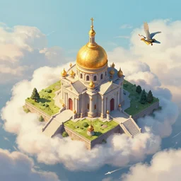 an isometric temple in the clouds, by greg rutkowski and james gurney, trending on artstation