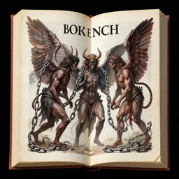 book of enoch, angels capture demons with huge chains and send them to hell, by oi and mucha and remington, trending on artstation
