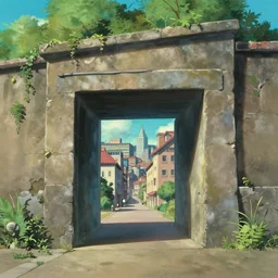 wall with portal to another city, digital painting, concept art, smooth, sharp focus, illustration by studio ghibli