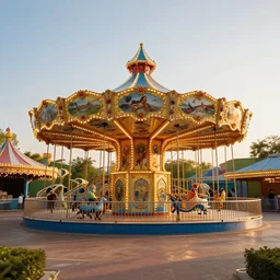 a haunted amusement park, golden hour,
