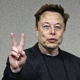 elon musk holding up two fingers peace sign hand gesture