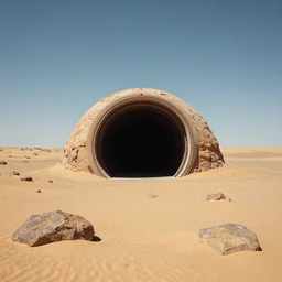 intergalactic stargate portal in the middle of a barren wasteland, with nothing but sand and rocks as far as the eye can see by thomas kinkaid