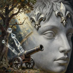 breathtaking detailed soft painting of an ashy face, with horsehair ecusson and crystal arms, a canon where i fall through the light air and trees melee, rembrandt style, elegant, highly detailed, artstation, concept art, matte, sharp focus, art by tom bagshaw, and greg rutkowski
