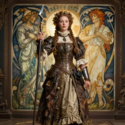 detailed ultrarealistic photography of victorian rustic heroic warrior girl, moebius, ian miller, mucha mignola, cinematic, full shot